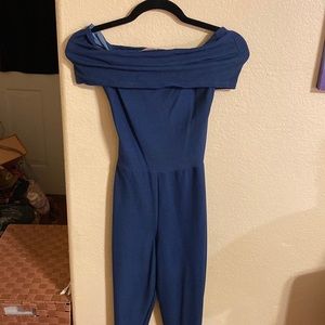 Denim off shoulder jumpsuit